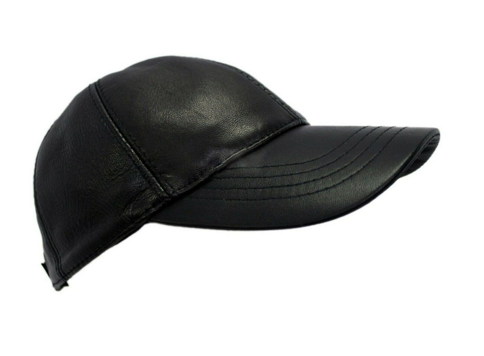 Leather Baseball Cap Black Adjustable Size