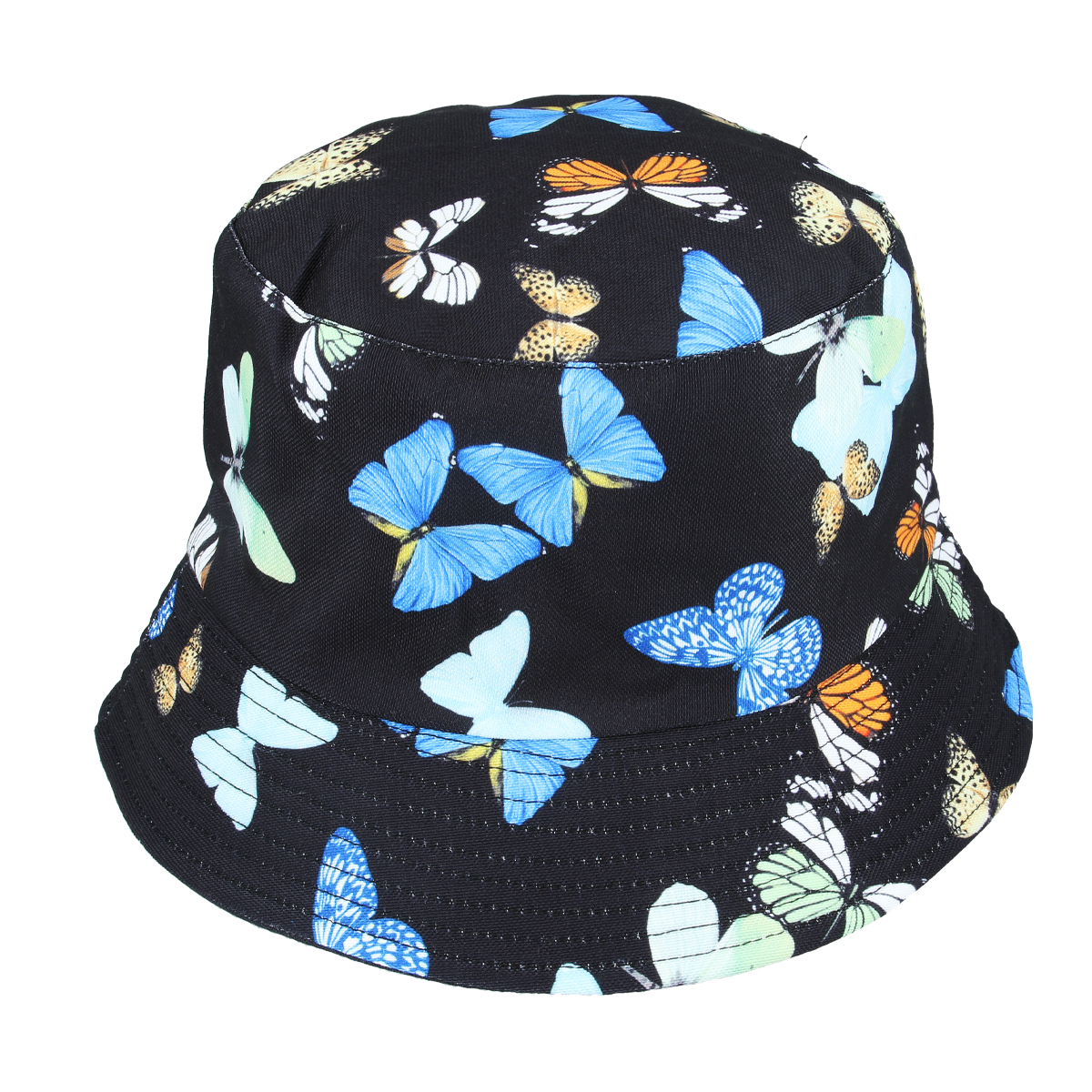 Butterfly Print Bucket Hat Sun Hat Summer Cap Reversible Black N White