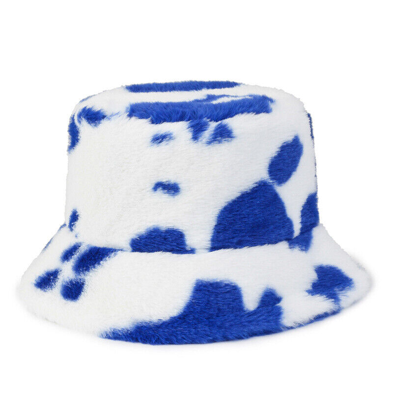 Blue N White Bucket Bush Soft Plush Stylish Fleecy Faux Fur Hat